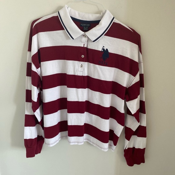 US Polo Assn Long Sleeve Men’s Polo Shirt Top Red/White striped Sz XL - Picture 1 of 5